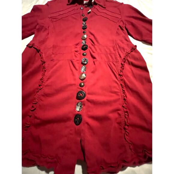 Patchington Women S Blouse Jacket Red Cotton Stretch Intricate Arsty Button EUC - Picture 4 of 7